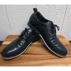 Mens Size 12 Black Faux Leather Oxford Derby Lace Up Orthopedic EUC